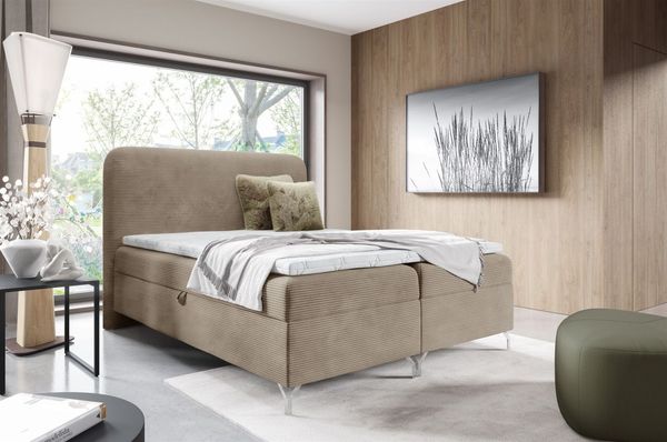 Boxspringbett Schlafzimmerbett EMILIO 180x220cm in Stoff Poso Beige