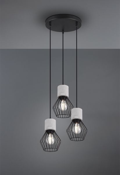 Pendelleuchte JAMIRO 3-flammig mit Draht Lampenschirmen & Betonoptik, Ø 25cm