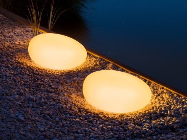 2er Set LED Solar Deko Steinleuchten mit RGB Farbwechsel, Breite 40cm