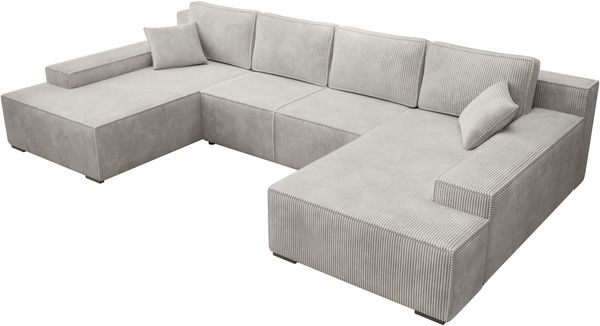 Ecksofa Milo, Sofa mit Schlaffunktion und Bettkasten, Couch U-Form, Cord-Stoff, 348 x 85 x 185 cm, Beige