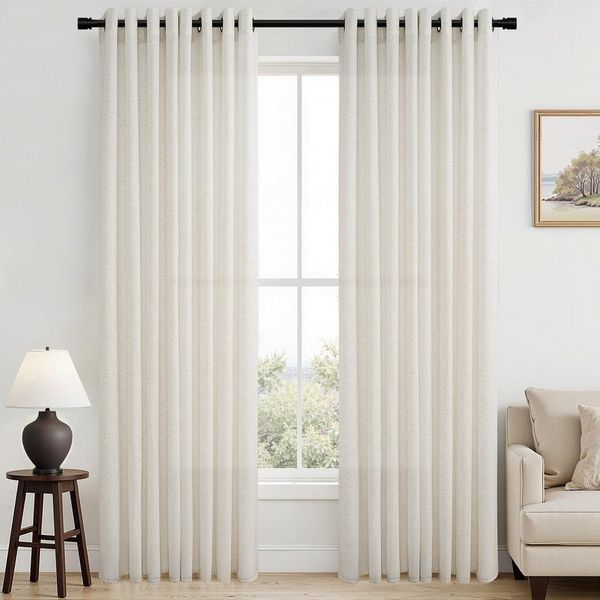 Topfinel Gardine Leinenoptik Gardinen mit Ösen Vorhänge für Wohnzimmer (2 St), Ösen, halbtransparent, vorhänge kinderzimmer halbtransparent Naturfarbe 140x235 Studie Boho