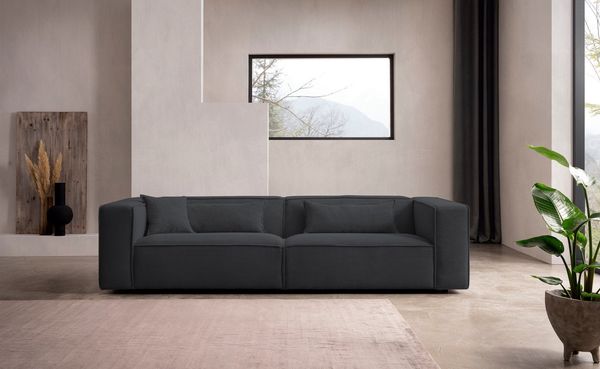 LeGer Home by Lena Gercke 3-Sitzer PIARA, Couch mit Kedernaht, Sofa in Cord, Leinenoptik o. Strukturstoff, schwarze Füße, bequemer Sitzkomfort