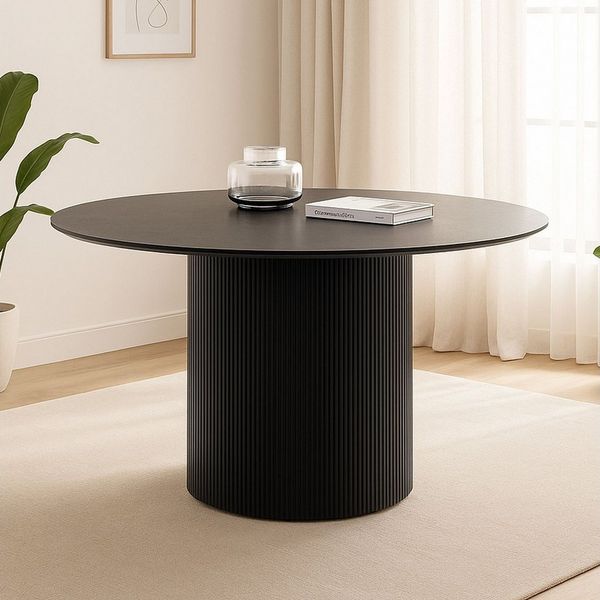 IDIMEX Esstisch VIANNEY, Design Esstisch rund 120cm Metallfuß und Tischplatte Holzoptik schwarz