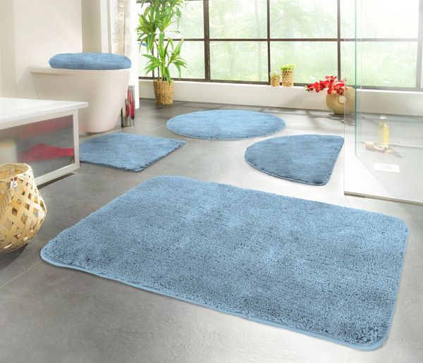 KiNZLER Badematte Chaozhou, Badvorleger, Badezimmer Teppich, Höhe 20 mm, rutschhemmend beschichtet, fußbodenheizungsgeeignet, Polyester, halbrund, Badteppich, Uni Farben, weich, als rechteckig, rund & Set erhältlich