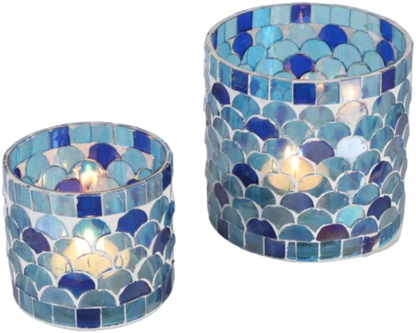Orientalisches Mosaik Windlicht Athen Dunkelblau 2 er Set
