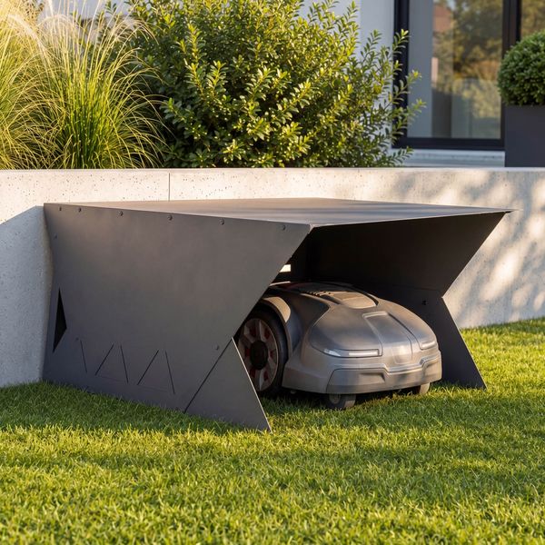 Mähroboter-Garage HWC-Q72, Rasenroboter-Überdachung Dach Unterstand für Rasenmäher, Metall 44 x 57 x 77 cm ~ anthrazit