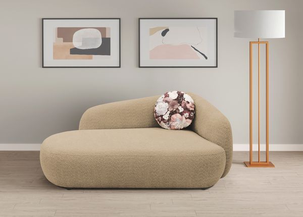 DOMO. collection Recamiere 700013, Liege mit Zierkissen, oval, Füße mit Filzgleitern, Chaiselongue, Sofa, Polstergarnitur, 183 x 105 x 75 (BxTxH), braun (taupe)