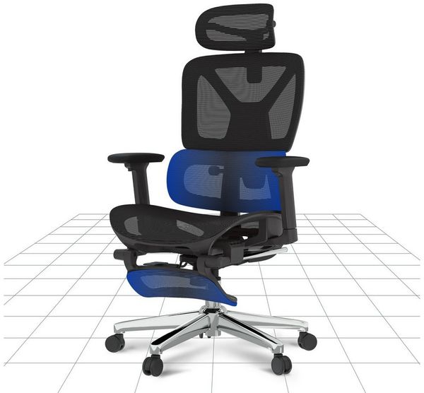 FLEXISPOT Bürostuhl ErgoX, Schreibtischstuhl Premium Ergonomischer (Rückenlehne verstellbar 90°-135°, 3D-Armlehnen, 3D-Kopfstütze, 5D-verstellbare Rückenlehne), Chef-Mesh-Bürostuhl, 130KG Tragkraft, mit Fußstütze