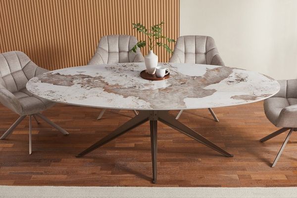 riess-ambiente Esstisch SCULPTURE 220cm braun/weiß/bronze - Pandora Keramik, Sterngestell (Einzelartikel, 1-St), bis zu 10 Personen - ideal für moderne Wohnräume, Küchen & Lofts