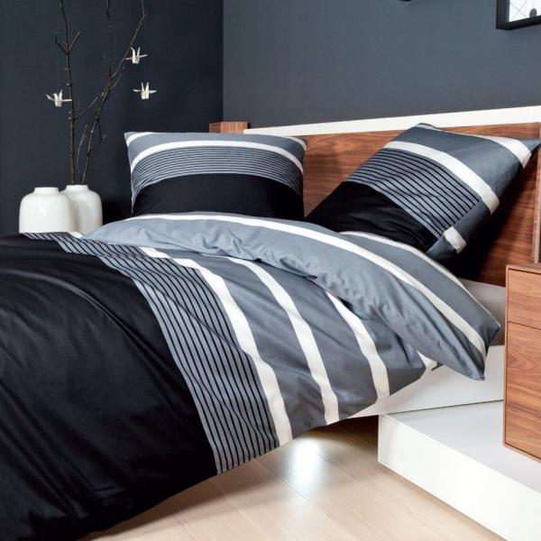 Janine Bettwäsche Davos 65030 08 silber schwarz Feinbiber 200 x 220 + 2x 80 x 80 cm