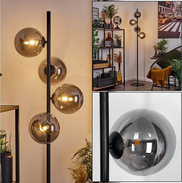 hofstein Stehlampe »Garaguso« moderne Stehlampe aus Metall/Glas in Schwarz/Rauchfarben, ohne Leuchtmittel, Bodenlampe mit Fußschalter, G9