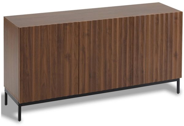IDEASY Sideboard 150 x 40 x 80 cm Eiche dunkel gemasert, Mid-Century Modern Küchenschrank (Dekoschrank, 3 Türen, welliges 3D-Design, verstellbare Einlegeböden), Mit Kippsicherung-stilvolle Aufbewahrung für Wohnzimmer, Esszimmer,Bür