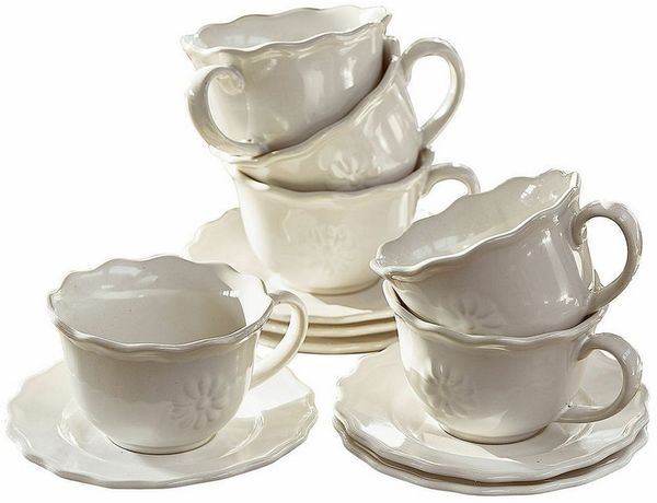 Mirabeau Geschirr-Set Tasse mit Unterteller 6er Set Mallevesse weiß, Steinzeug