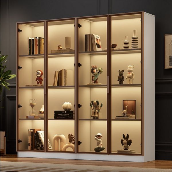 Merax Vitrine mit Glastüren (2-St) Badezimmerschrank mit LED,Mehrzweckschrank,Bücherschrank,Höhe 160cm