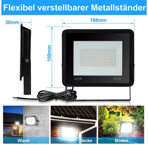 Clanmacy Flutlichtstrahler LED Flutlichtstrahler 50W Außenleuchte Fluter Scheinwerfer Warmweiß, Außenstrahler, Warmweiß