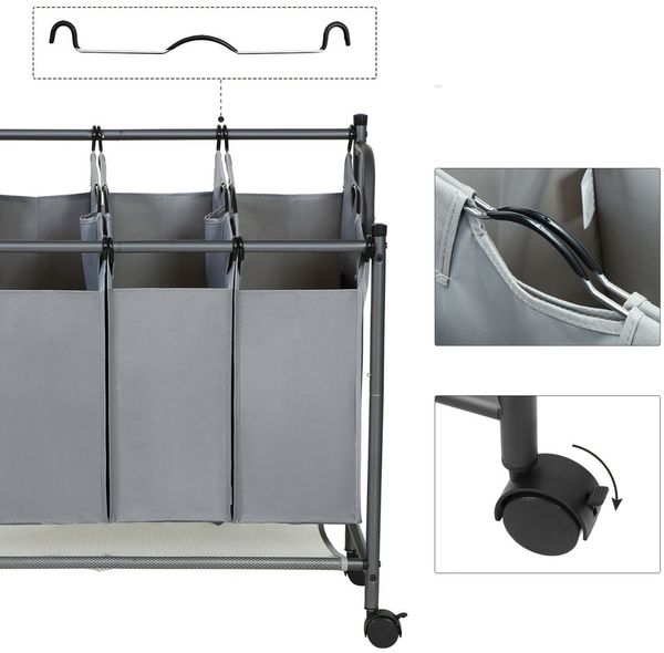 Songmics Wäschesammler auf Rollen mit 4 Fächern, Polyester Schwarz, 67/81 x 87,5 x 38,5 cm Bild 7