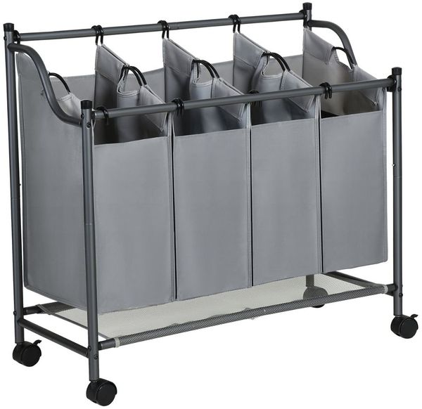 Songmics Wäschesammler auf Rollen mit 4 Fächern, Polyester Schwarz, 67/81 x 87,5 x 38,5 cm Bild 2