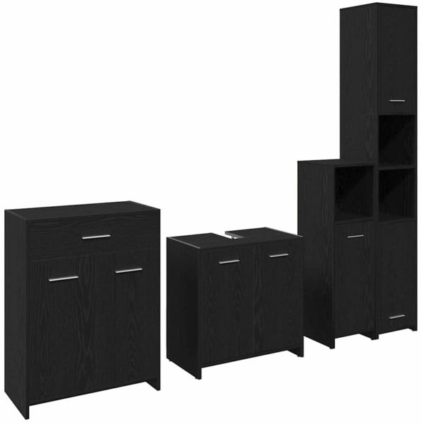 vidaXL Badezimmermöbel-Set 4 pcs Schwarz Eichen-Optik Holzwerkstoff 3332592