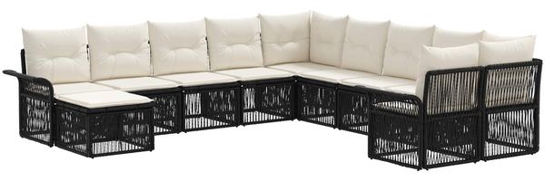 vidaXL Gartensofa-set 11 pcs Schwarz und Cremeweiß Poly-Rattan 3435028