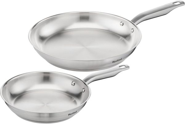 Tefal Virtuoso 2-teiliges Pfannenset 24 + 28 cm, Pfannen Induktion, hochwertiger Premium-Edelstahl, unversiegelt, für alle Herdarten geeignet, backofengeeignet bis zu 250°C, E492S2