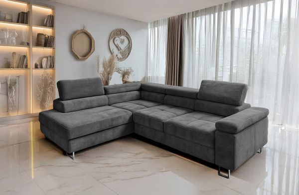 Goldstoff Ecksofa mit Schlaffunktion, Cord Couch für Wohnzimmer - Cord Ecksofa, Cord Sofa VOYAGE 2 Teile, Großer Bettkasten