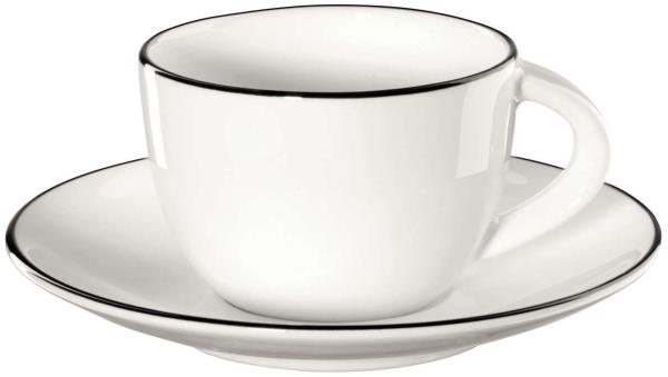 ASA Selection Ligne Noire Espressotasse mit Untere / Untertasse, Schwarze Linie, Fine Bone China, Warmes Weiß, 70 ml, 1930113