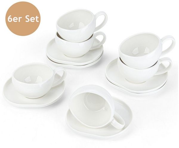 HOMELUX Tasse 12 Stück Tassen Set 200ml Kaffeetassen Cappuccinotassen Teetasse Weiß, 12-tlg, Keramik, Mokkatasse für 6 Personen mit Untertassen, Spülmaschinenfest