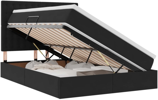 vidaXL Bett mit Stauraum und LED mit LED Schwarz 140 x 200 cm Samt 3372791