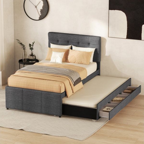XDeer Polsterbett Polsterbett, Doppelbett,Ehebett mit drei Schubladen, ausziehbares, Bett, Verstellbares Kopfteil, 90x200cm(90*190cm)