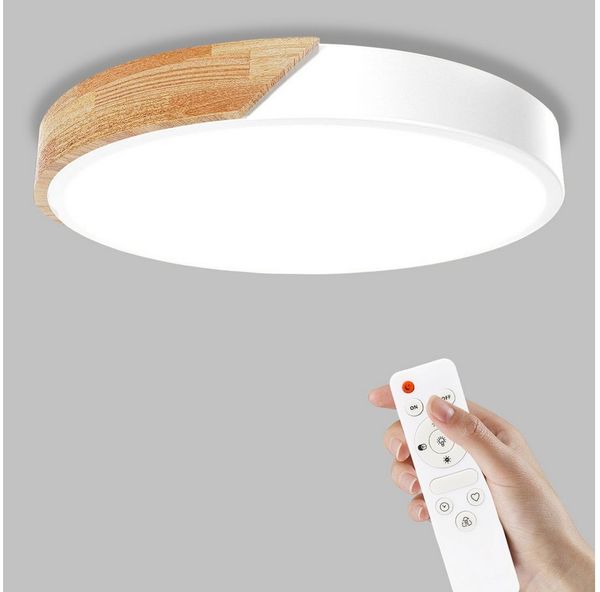 Ophy LED Deckenleuchte Moderne LED Deckenleuchte aus Holz, 32 W, fernsteuerbar, dimmbar (3000–6000 K), 30 cm – für Wohnzimmer & Flur