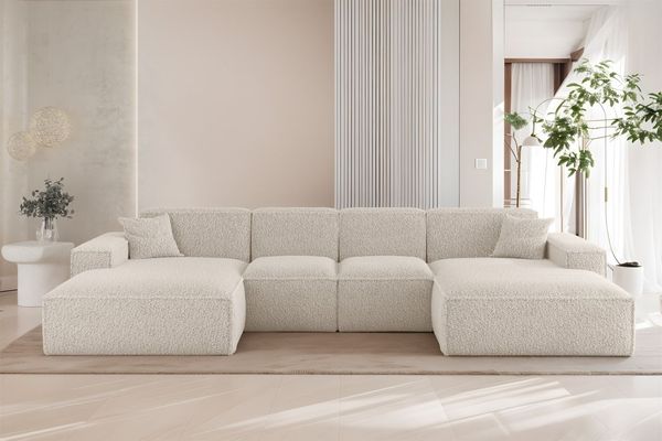 Wohnlandschaft Sofa U-Form CELES PREMIUM XS in Stoff Sven Altweiß