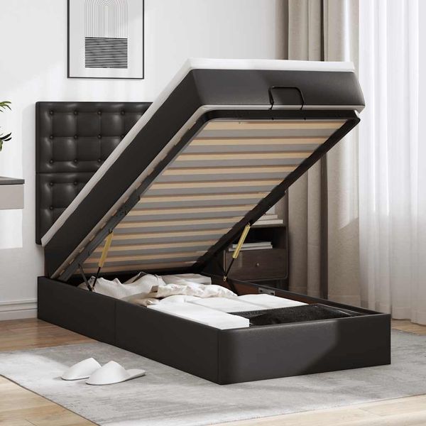 vidaXL Ottoman-Bett mit Matratze Schwarz 90x200 cm Kunstleder 3312981
