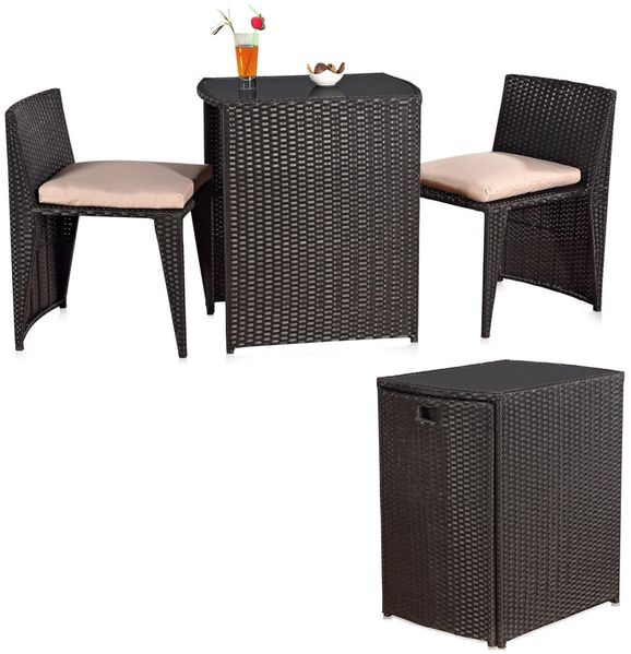 Feel2Home Garten-Essgruppe 3tlg. Polyrattan Balkonset Gartenset Sitzgruppe Gartenmöbel, (Set, Balkonset 3tlg), 2 Stühle 1 Tisch