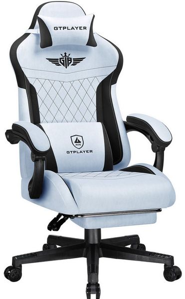 GTPLAYER Gaming-Stuhl Stoff Gaming Chair Ergonomisch Bürostuh PC Stuhl, 150kg Belastbarkeit, Schreibtischstuh mit Federsitzkissen und Fußstütze