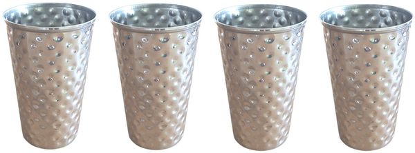 BURI Edelstahl Becher 500ml 4er-Set gehämmert Trinkbecher Metallbecher Camping Party