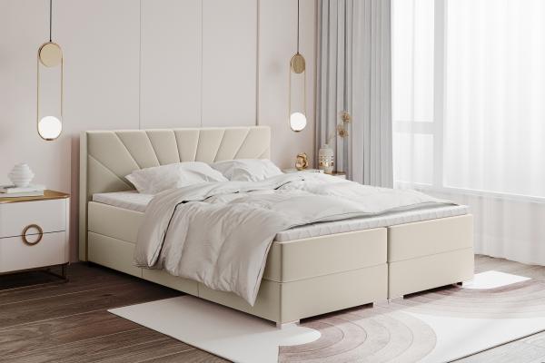 MEBLINI Boxspringbett JOHN 160x200 cm mit Bettkasten – H3B/Beige Samt Polsterbett - Doppelbett mit Topper & Bonellfederkern-Matratze