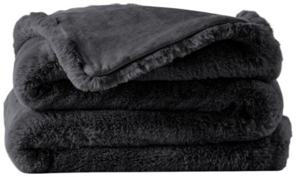 Premium Wohndecke aus Kunstfell » Dicke Hochwertige Decke » Couchdecke 150 x 200 cm » Kuscheldecke mit Wendeoptik - Schwarz