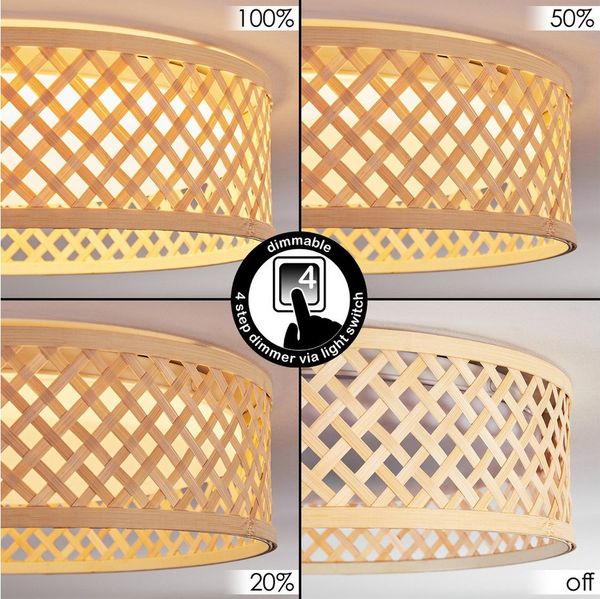 hofstein Deckenleuchte Deckenlampe aus Metall/Bambus/Kunststoff in Weiß/Natur im Boho-Design, ohne Leuchtmittel, moderne Deckenleuchte, dimmbar über Wandschalter, 16 Watt, 2000 Lumen