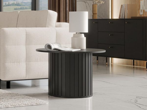 Compleo Couchtisch Rund Kaffeetisch für Couch, Lamellen-Optik MODERNO, 70x70 cm