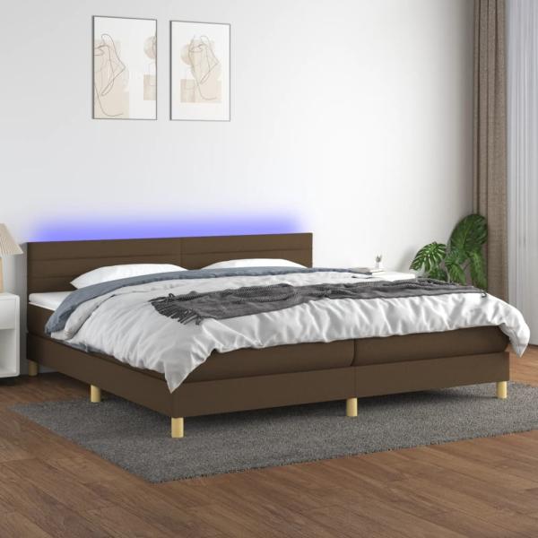 Boxspringbett mit Matratze & LED Stoff Dunkelbraun 200 x 200 cm, Härtegrad: H2 [3133824]