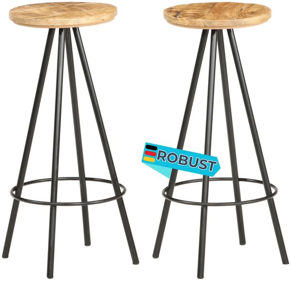 Barhocker LUKE 2er Set Raues Mangoholz Braun | Barstühle Küchenhocker Thekenhocker für Küche Hausbar