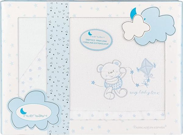Korallenfleece Bettwäsche Set für Babywiege - Modell "Baby Love" in Weiß und blau