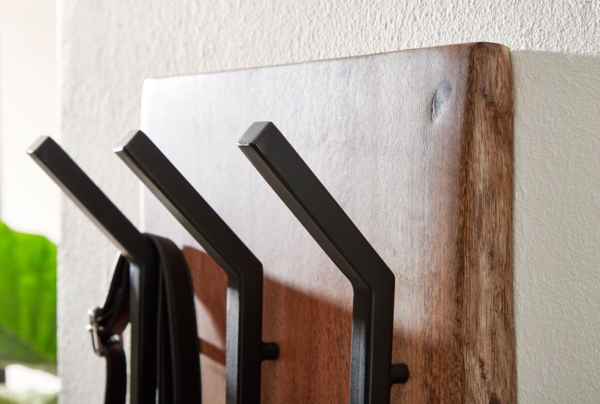 Wandgarderobe Akazie Massivholz Metall Hakenleiste 2-reihig 35,5x100x11cm Bild 10