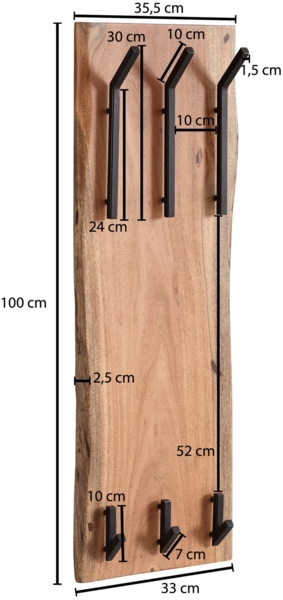 Wandgarderobe Akazie Massivholz Metall Hakenleiste 2-reihig 35,5x100x11cm Bild 7