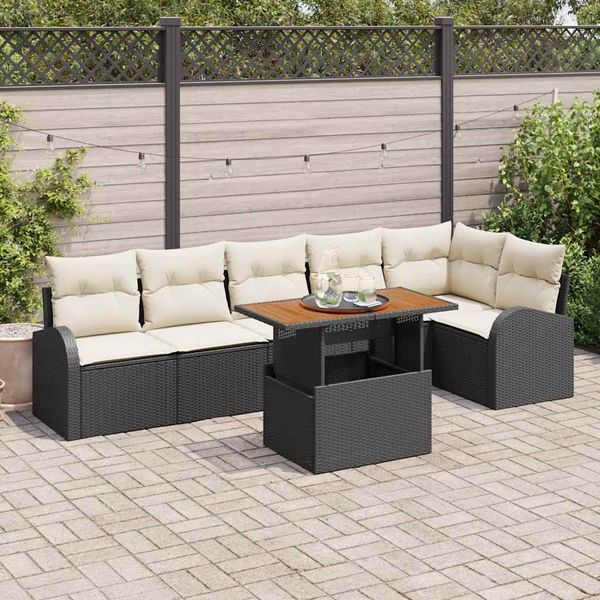 vidaXL Garten-Sofa-Set mit Kissen 7 pcs Schwarz und Creme 3349592