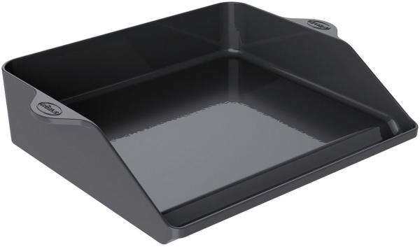 RÖSLE Plancha-Grillplatte, porzellanemailliertes Gusseisen schwarz, extra hoher Rand, 10 x 47 x 36,5 cm