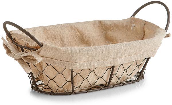 ZELLER 18091 Brotkorb mit Beutel Countrystyle, Metall/Leinen, 30 x 21 x 11 cm