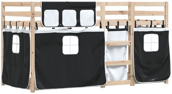 vidaXL Etagenbett mit Vorhängen Weiß & Schwarz 90x190 cm Kiefernholz 3283904 Bild 3