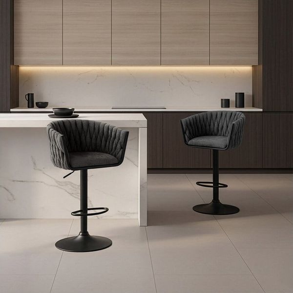 HOME DELUXE Barhocker SAMIR - 83-104 x 53 x 45 cm (3 St), Höhenverstellbar & drehbar, gepolsterter Sitzhocker mit Fußablage