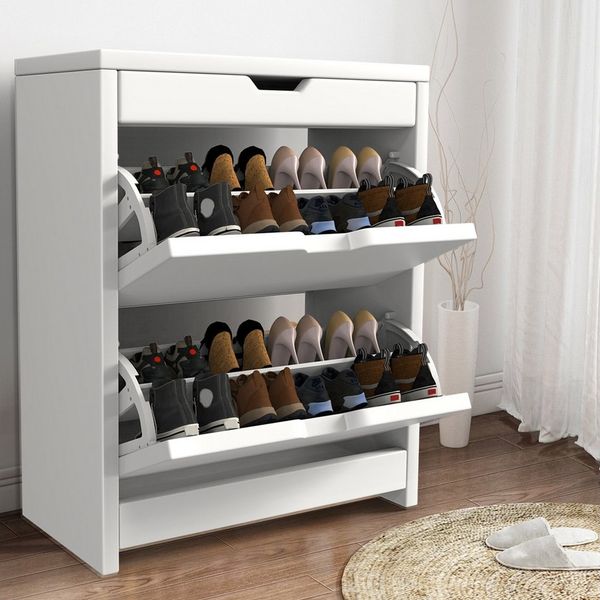 oyajia Schuhschrank Schuhkommode mit 2 Klappen 78 x 23.5 x 102.5CM (mit 2 Klappen und Schublade, Schuhschrank perfekt für schmaleFlure, fü12 Paar)